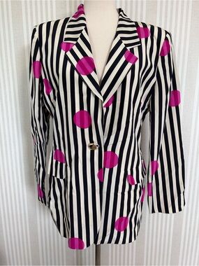 MAX MARA Vintage 100% Silk Striped & Polka Dot Blazer Women’s Size 10 Lined